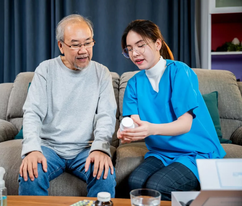 Caregiver assisting client