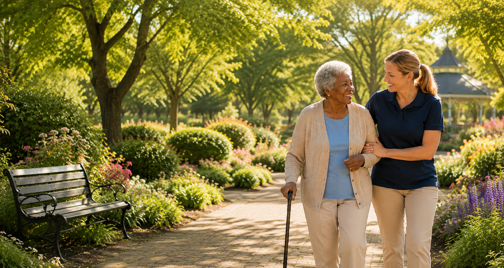 Caregiver helping senior client